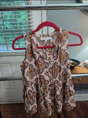 LOFT Sleeveless Pink Paisley Peplum Top